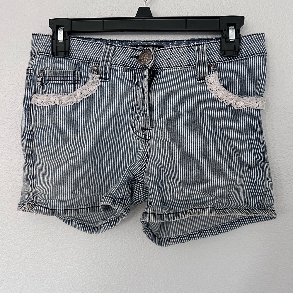 Navy White Pinstripe Lace Shorts Size 9/10